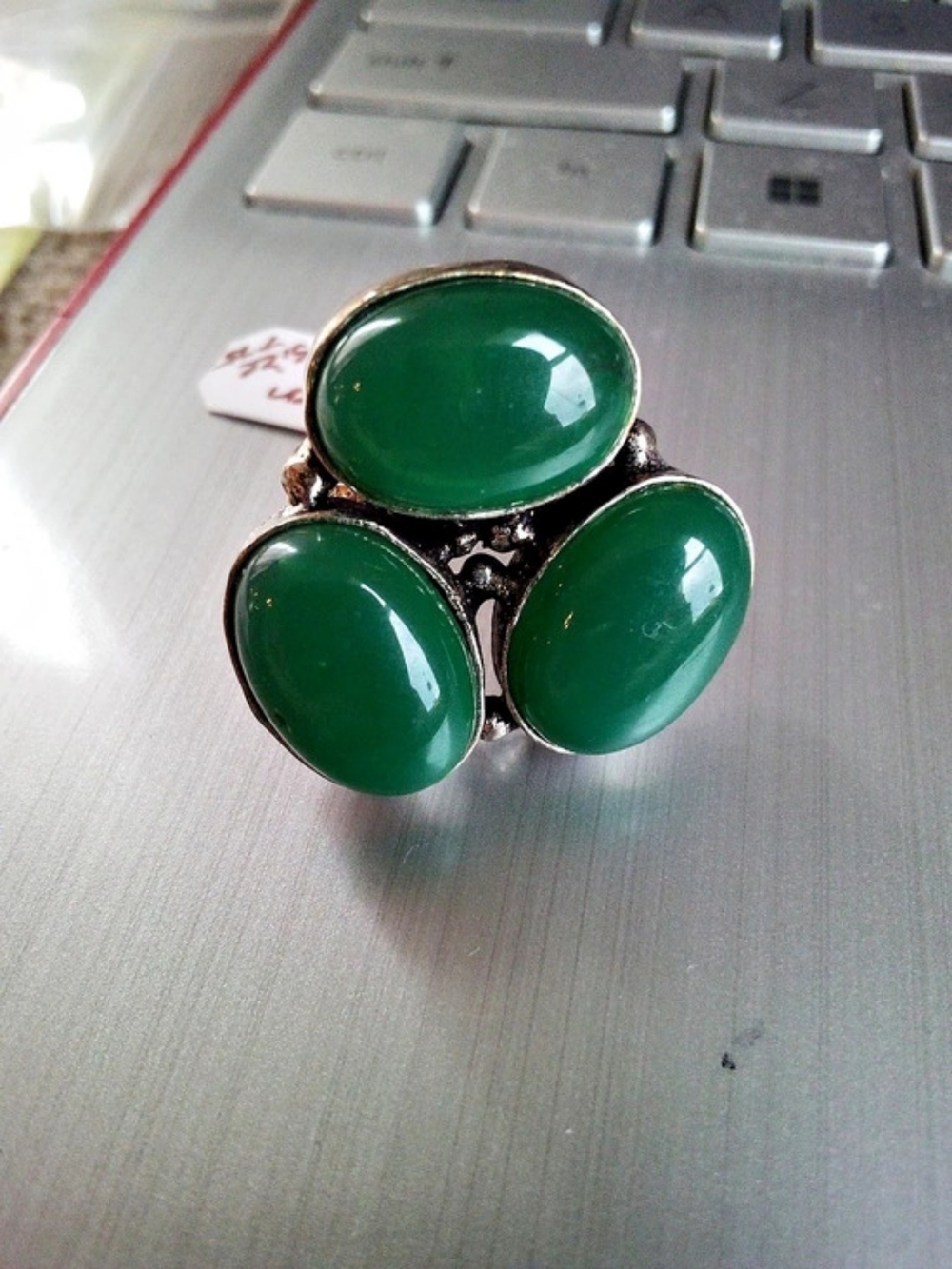 Green Three-Stone Onyx Ring
